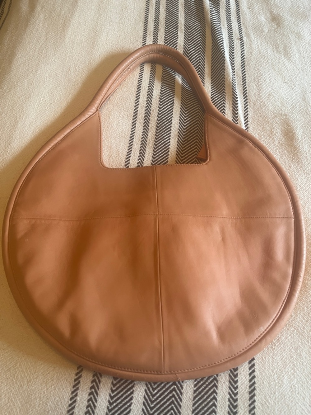 Anthropologie Round Tote in Leather Julien leather tote in tan, cedar shade,